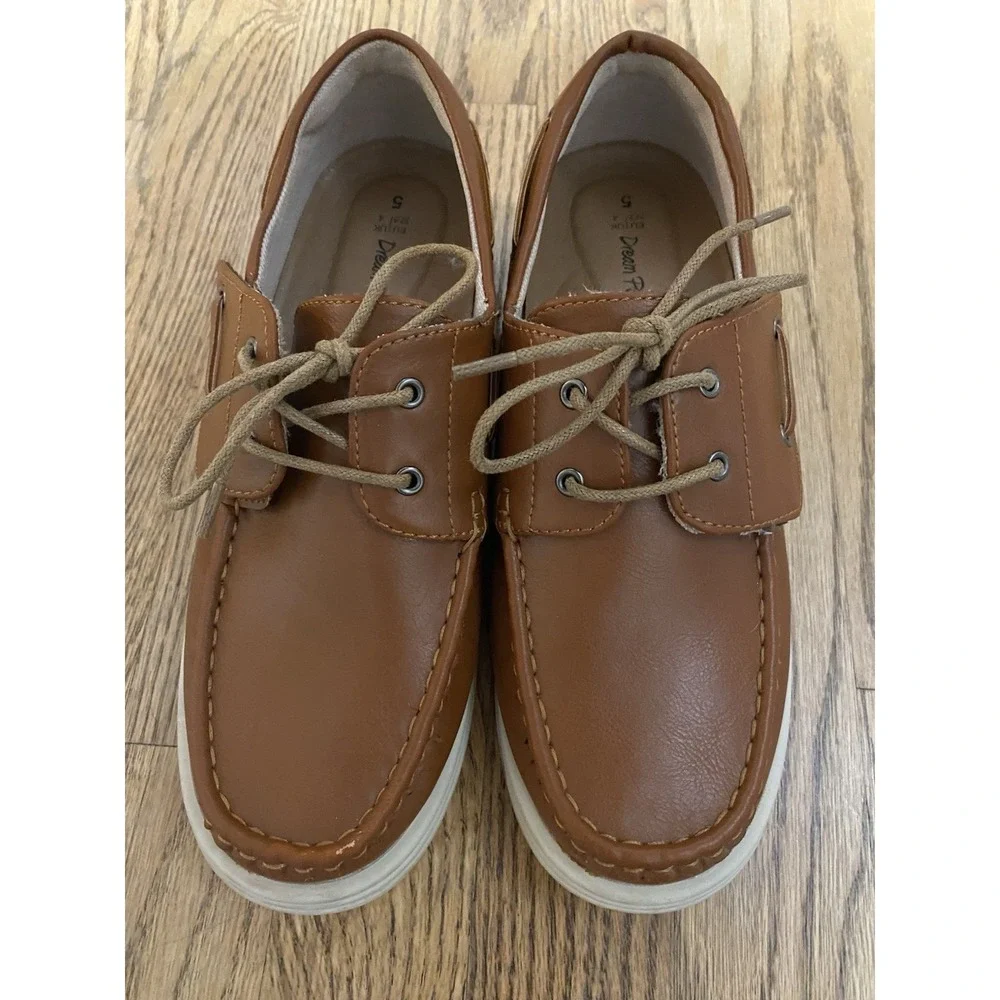 DREAM PAIRS Boys Dress Shoes Boat Shoes Slip on Loafers Casual School Brown Sz 5